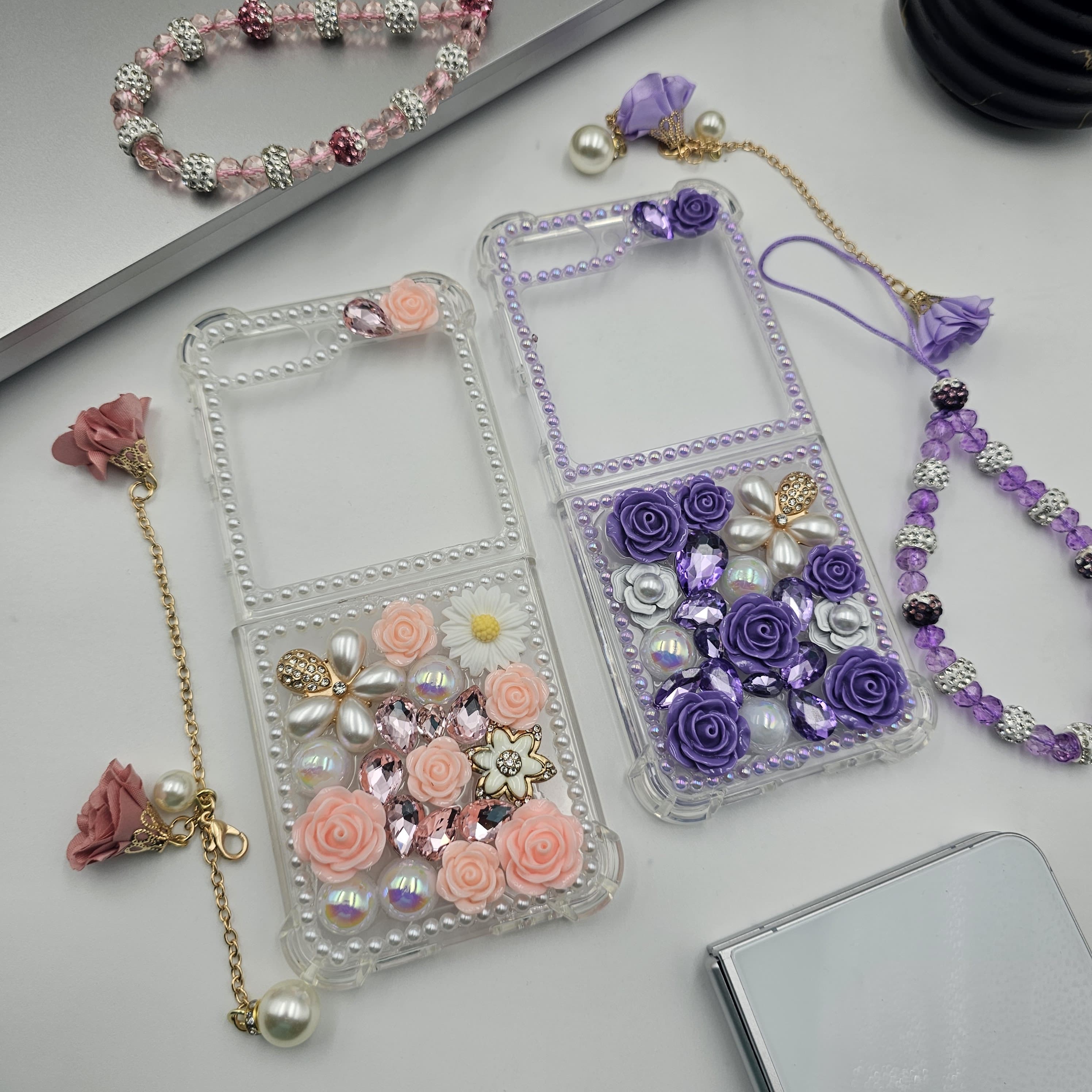 Luxury Pearl Rhinestone Bling Case for Samsung Galaxy Z Flip 6 | Floral 3D Designer Cove