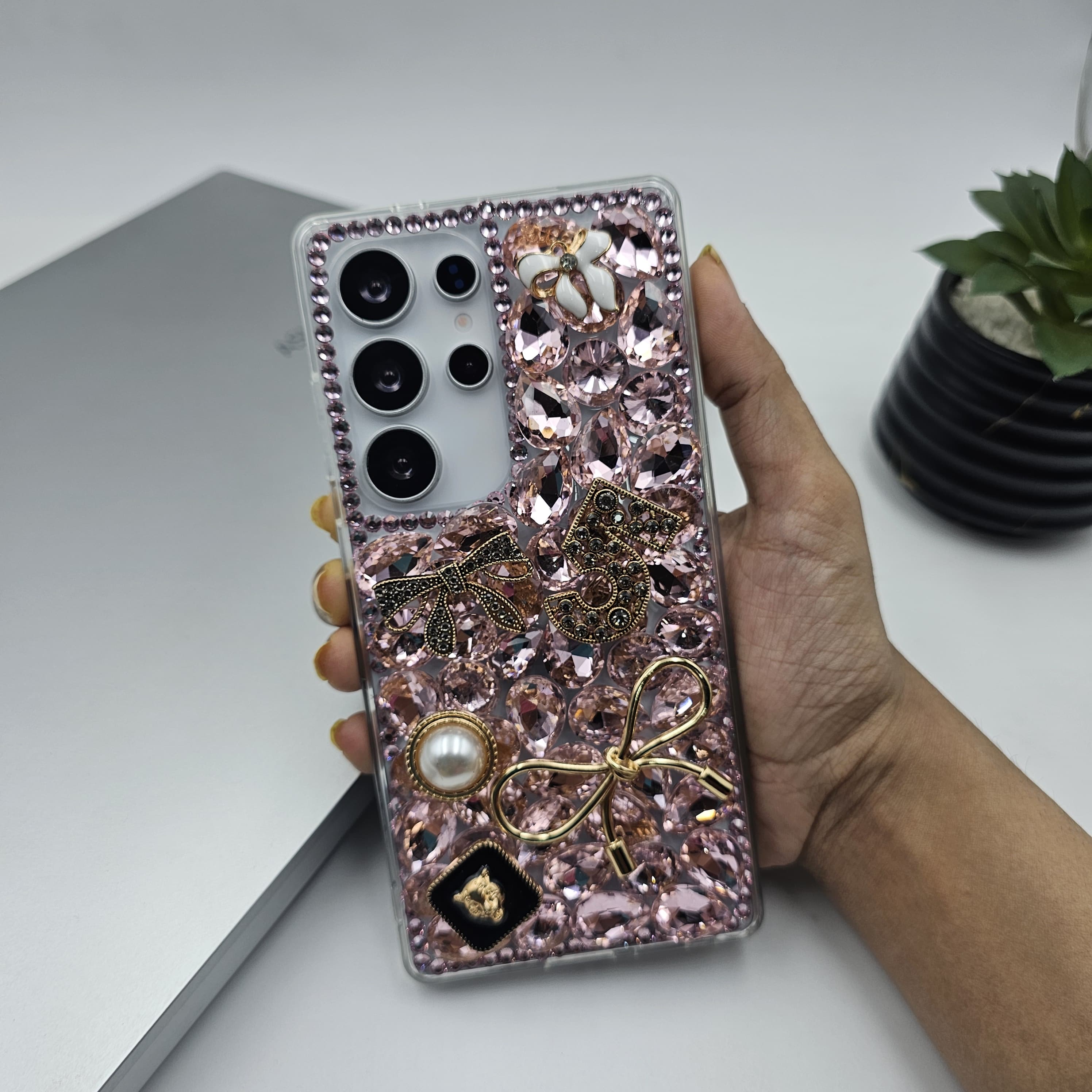 Samsung Galaxy S25 Ultra Bow Knot Rose Diamond Rhinestone Case