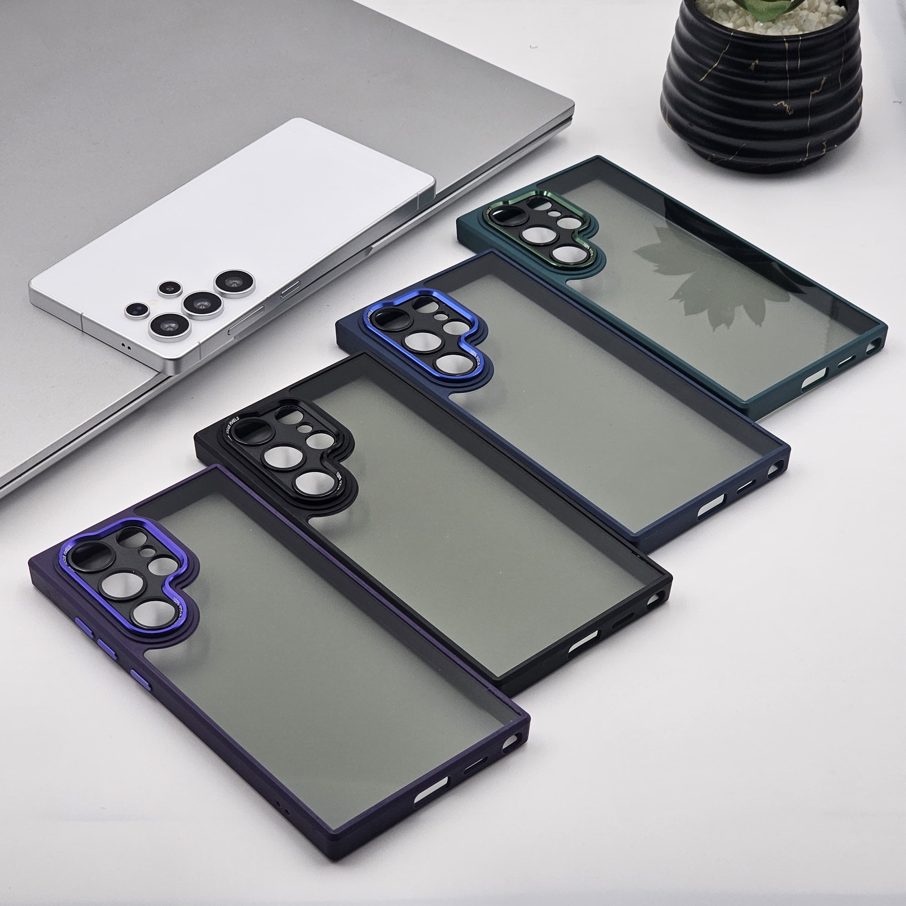 Samsung Galaxy S23 Ultra Smokey Finish Transparent Metal Camera Bump Case