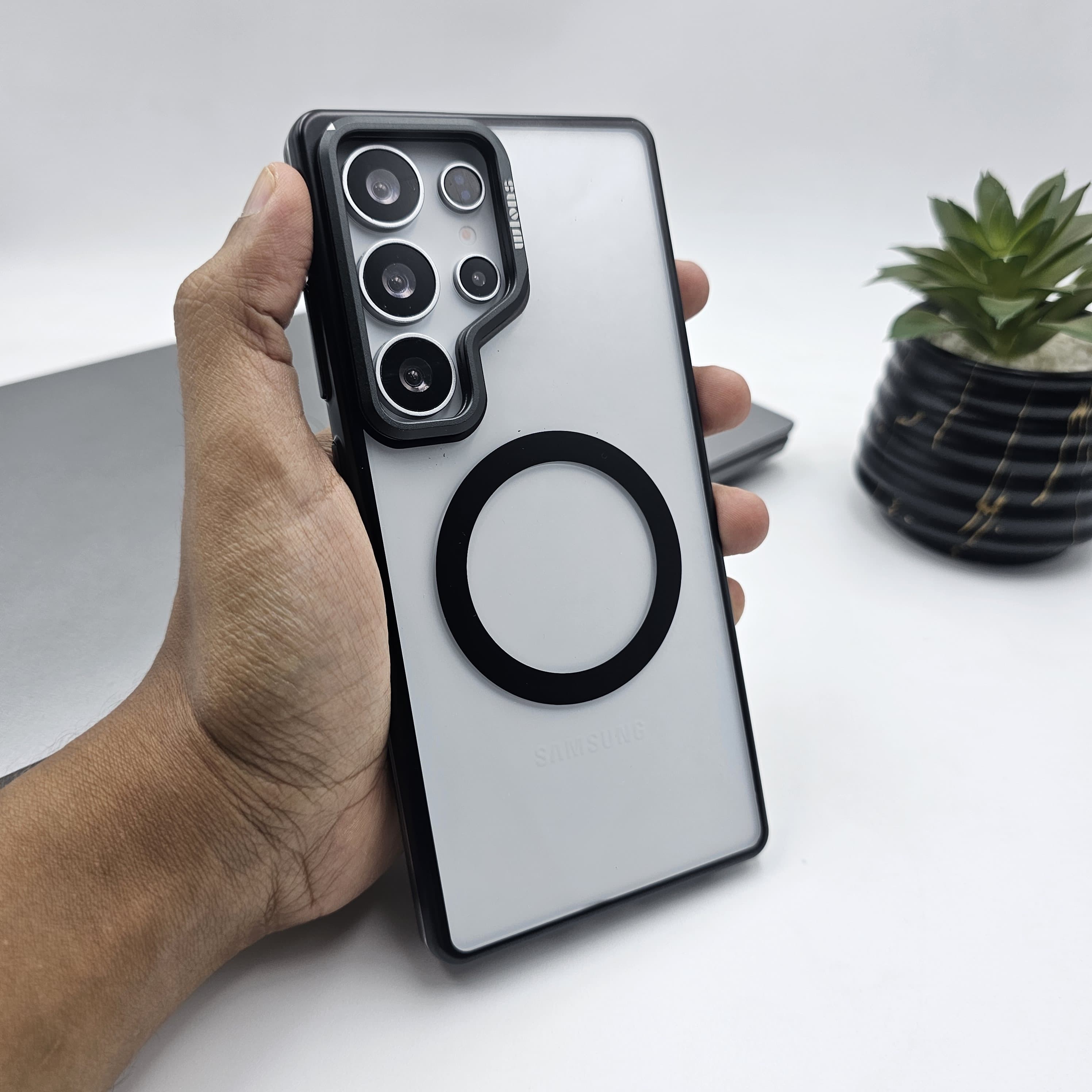 Samsung Galaxy S25 Ultra Raised Metal Bezel Hard PC Magsafe Case Black