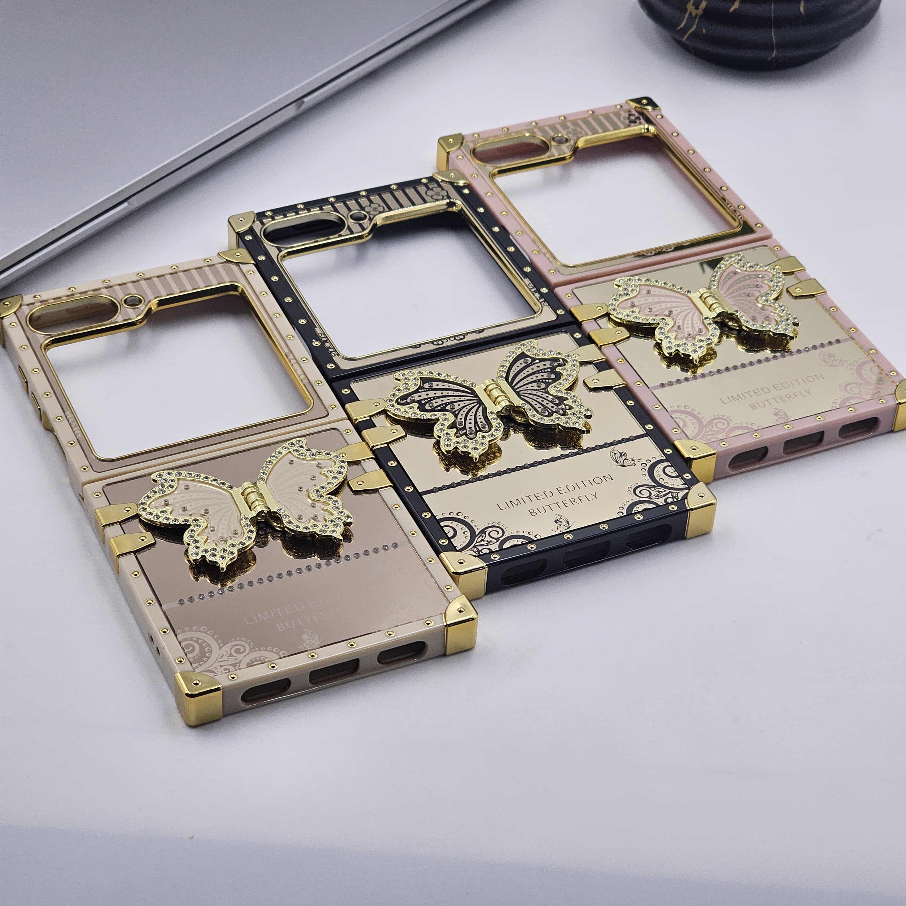 Luxury Butterfly Trunk Case for Samsung Galaxy Z Flip 6 | Gold Mirror Finish | Diamond Butterfly