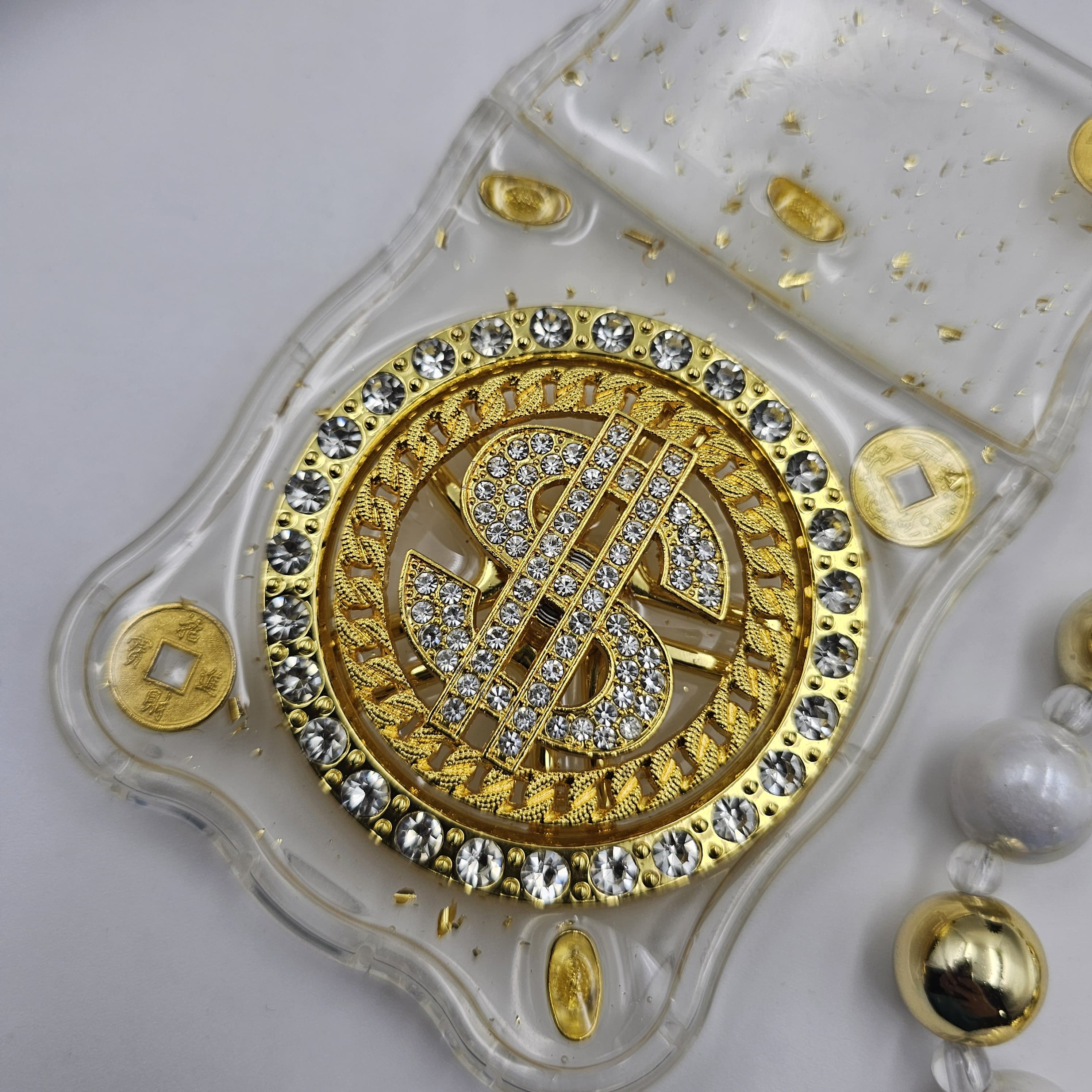 Samsung Galaxy Z Flip 4 Premium Dollar Rotating Bracelet Wristband Pearl Case