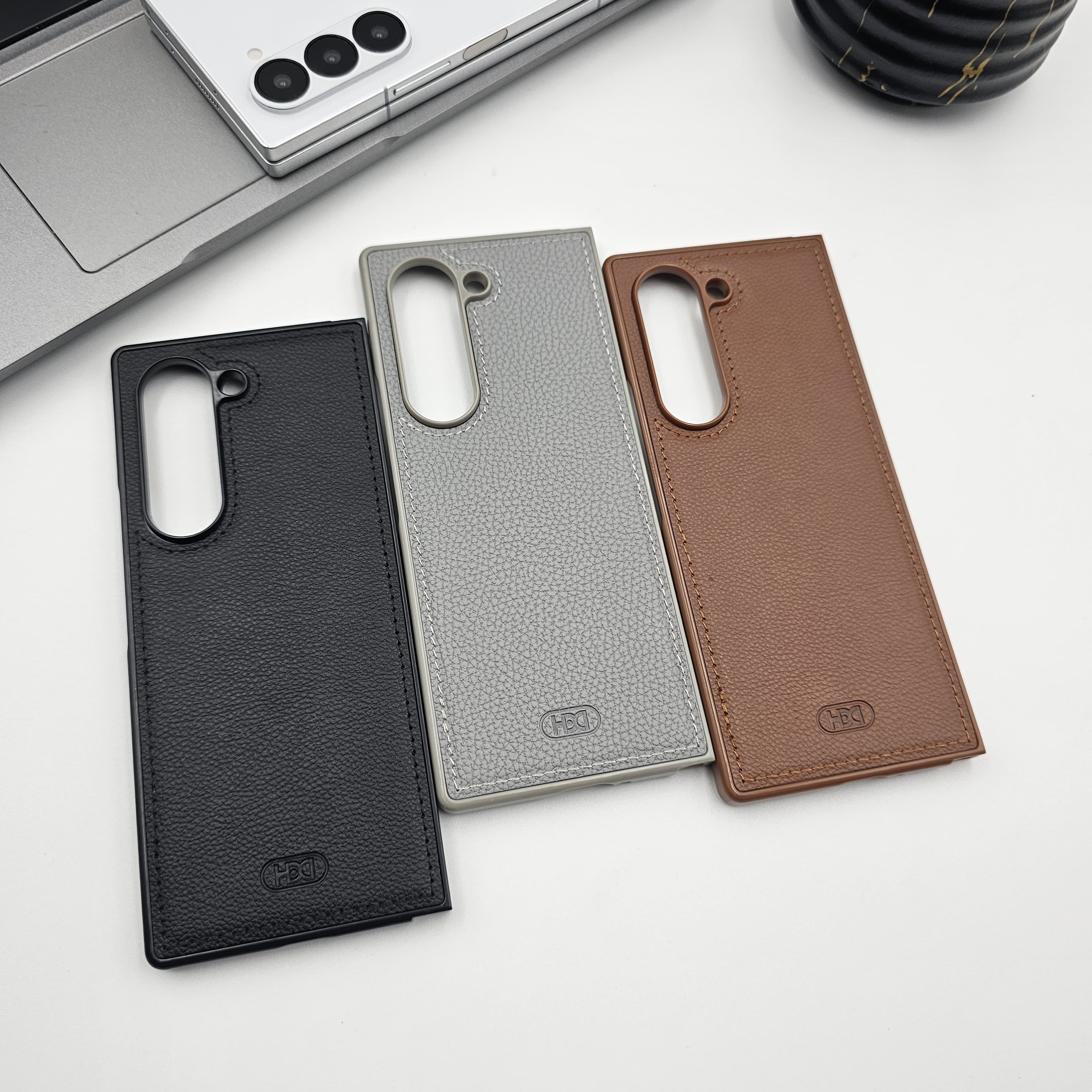 Samsung Galaxy Z Fold 6 With Hinge Protector PU Leather Case