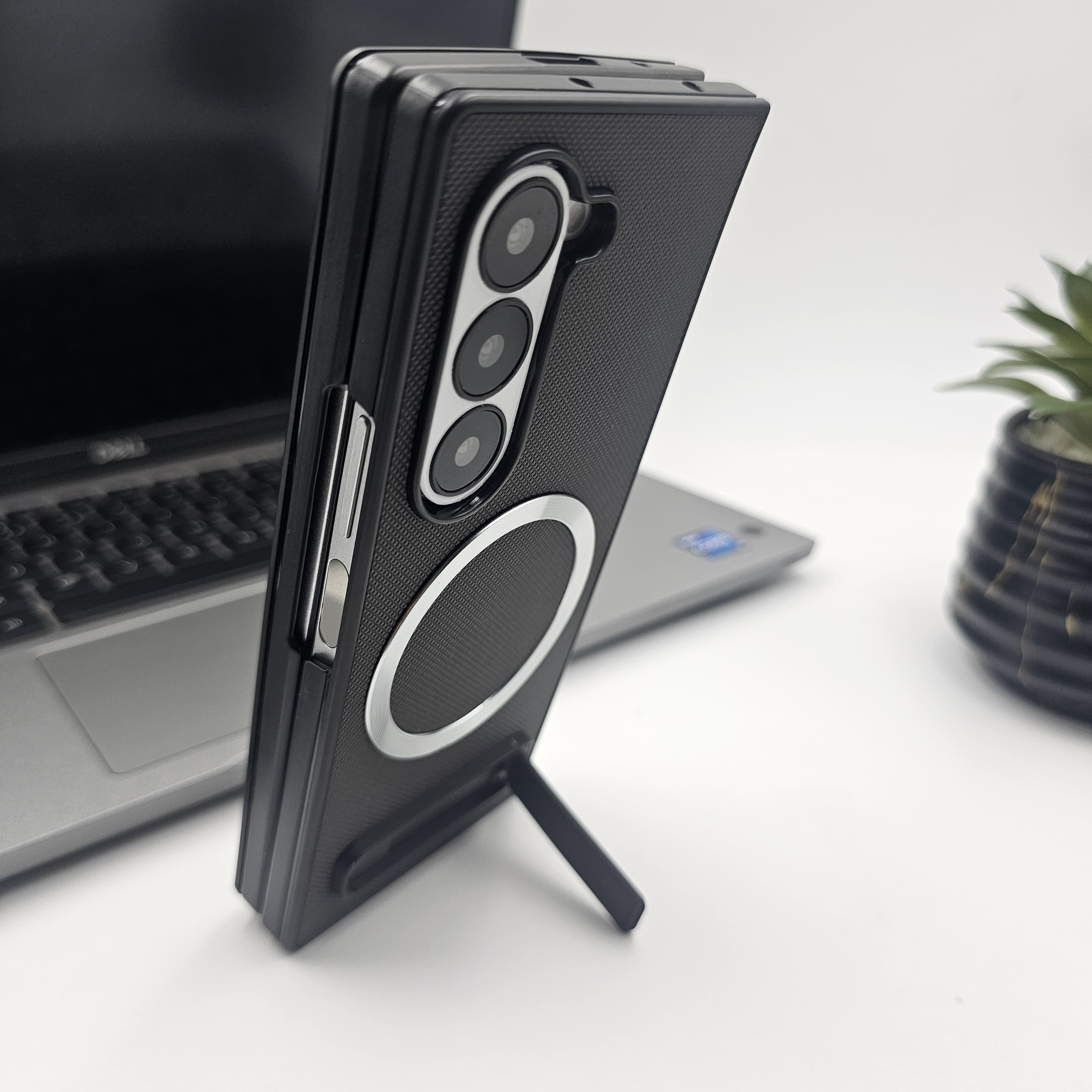 Samsung Galaxy Z Fold 6 Textured Leather Magsafe With Kickstand Case