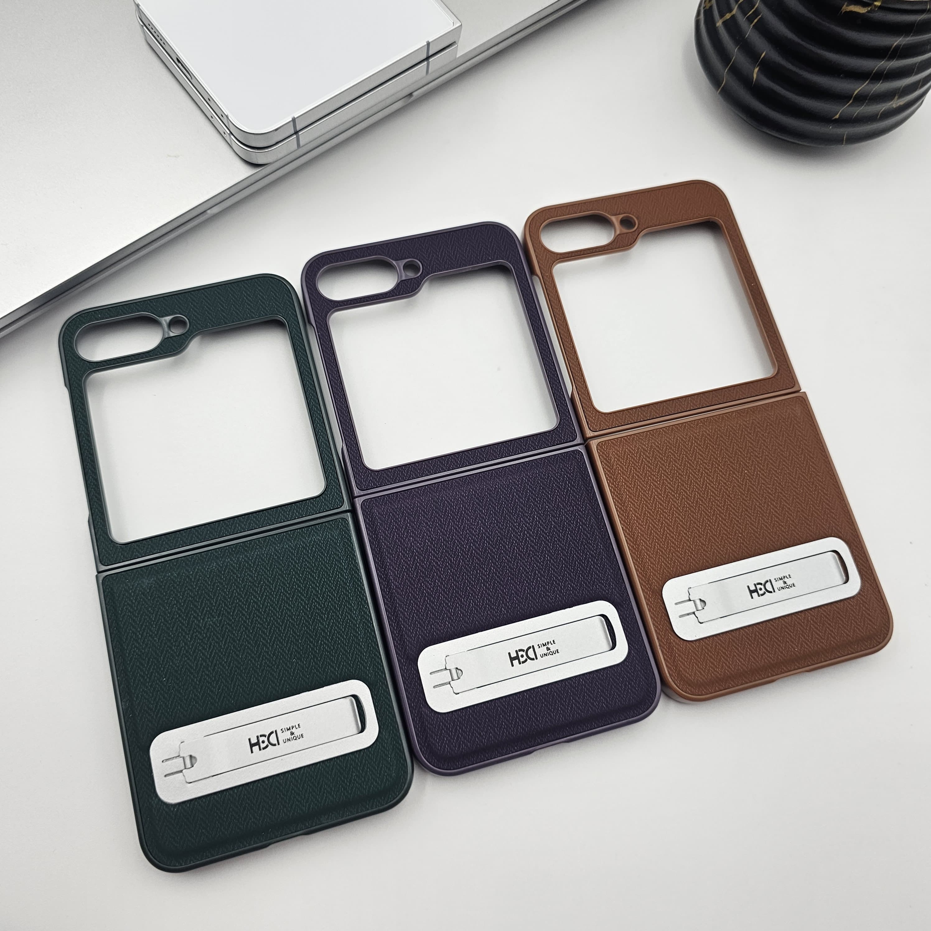 Premium Leather Kickstand Case for Samsung Galaxy Z Flip 6 | Shockproof | Slim Fit | Metal Stand | Luxury Back Cover