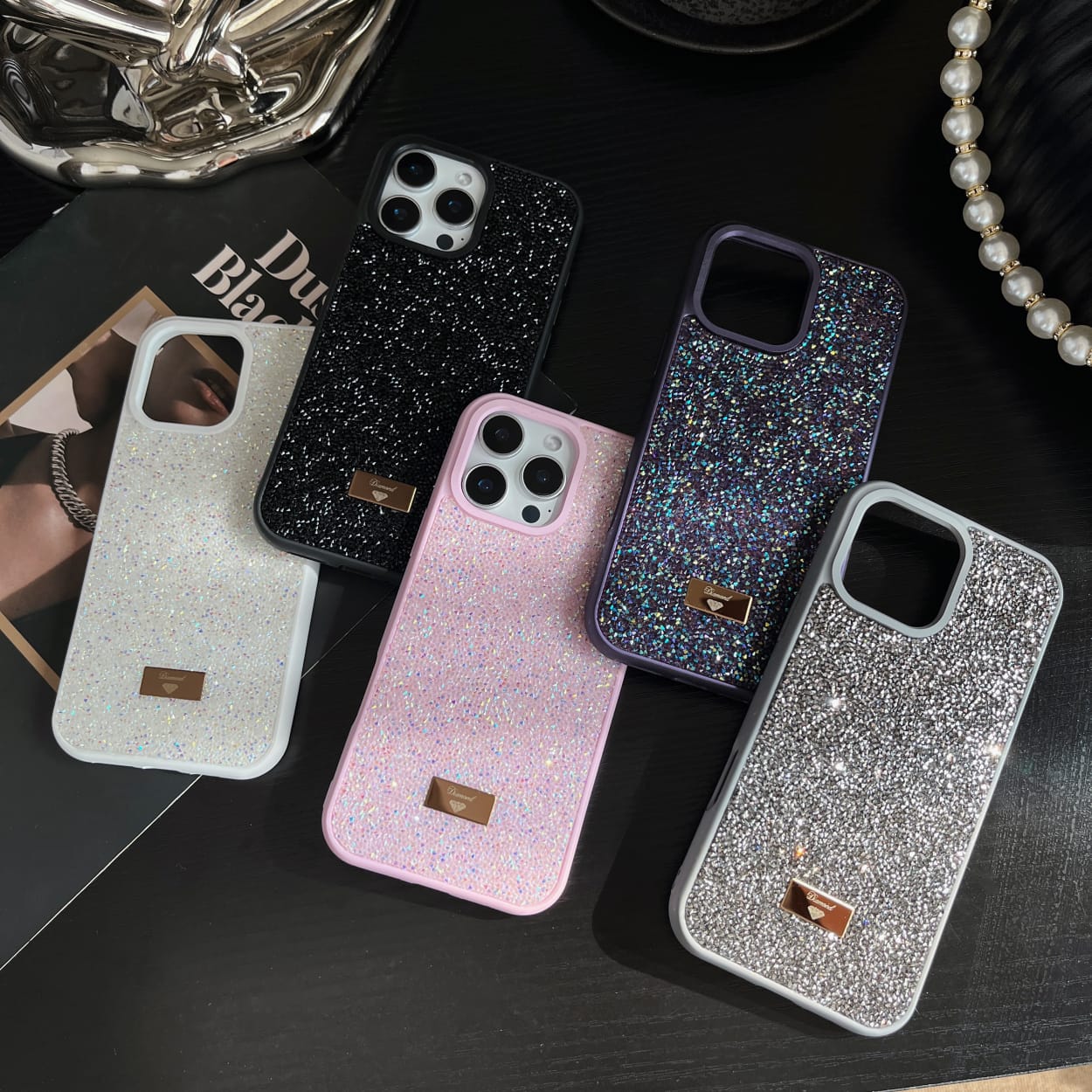 iPhone 16 Series Glitter Crystal Shimmer Stone Case Cover