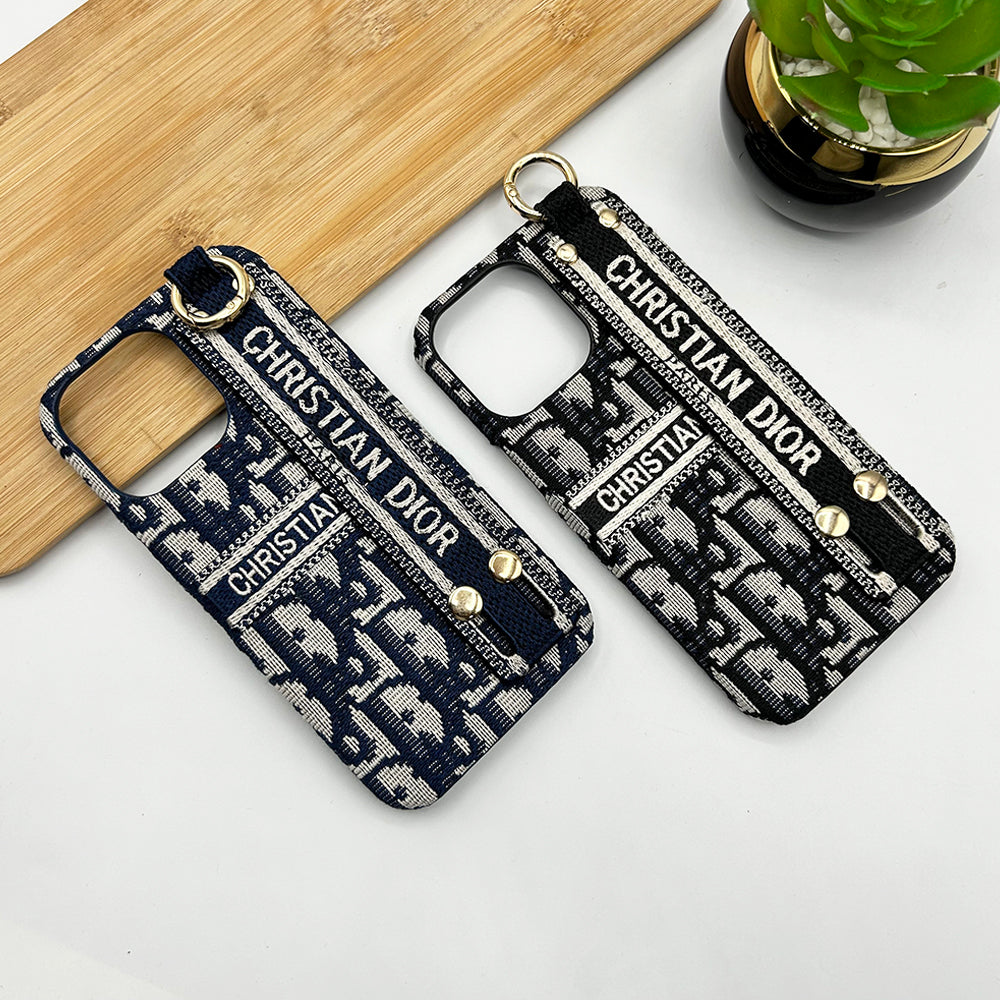 iPhone Luxury Brand CD Belt Vertical Horizontal Pattern Cover Case Blue