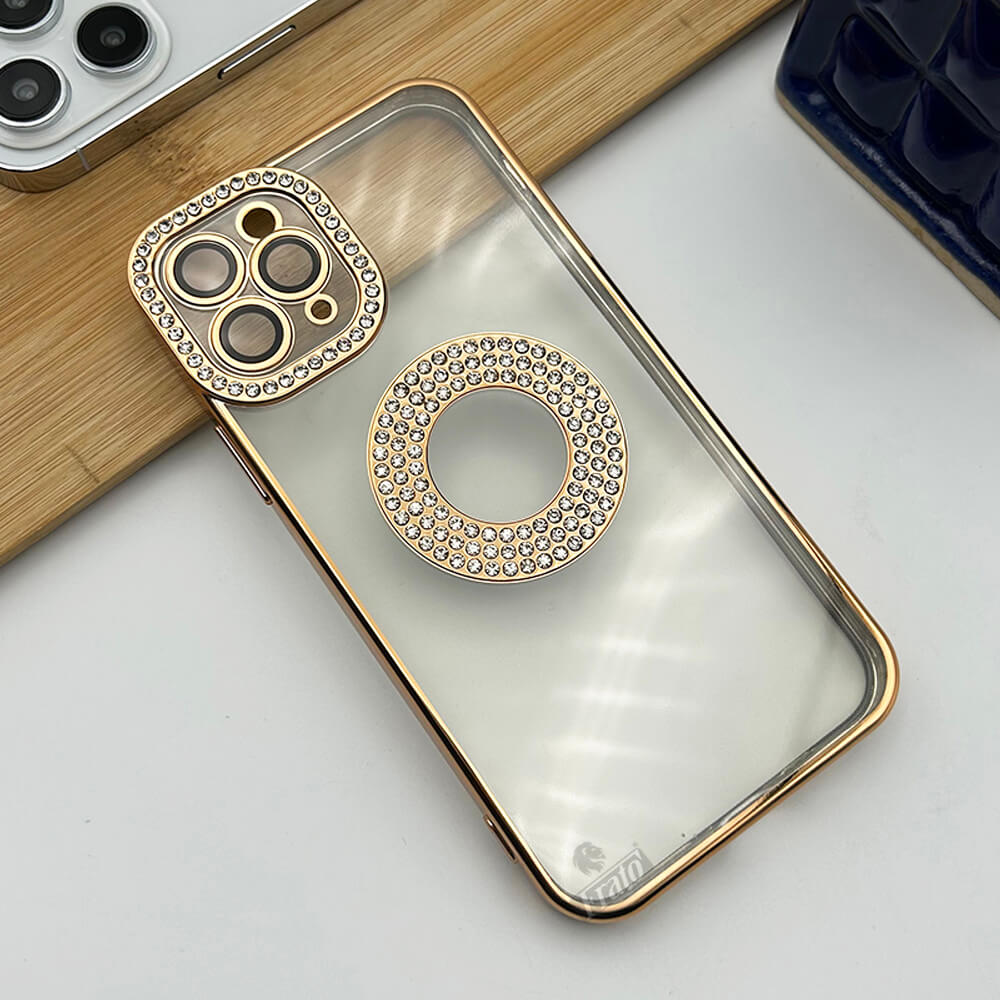 iPhone 14 Pro Logo Gold Diamond Show Silicone Case Case