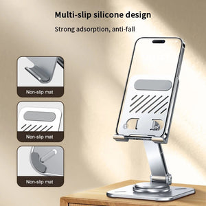 Aluminum Alloy 360° Rotating Adjustable Folding Mobile Phone and Tablet Stand Holder Gray