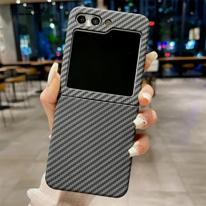 Samsung Galaxy Z Flip 5 Carbon Fiber Texture Pc Hard Case Cover Black