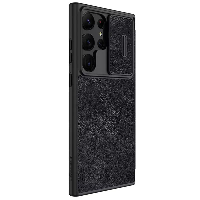 Samsung Galaxy S25 Ultra Camera Protection QIN Leather Flip Case Black
