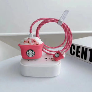 Starbucks Theme Silicone Cable Protector and Adapter Case For iPhone Charger