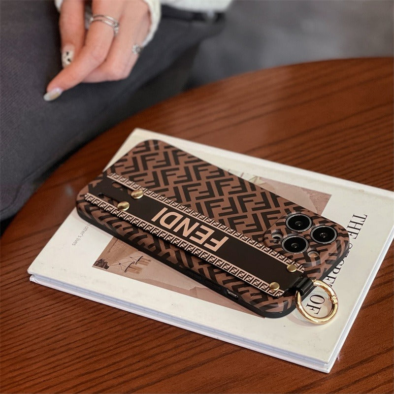 iPhone Luxury Brand FD Strap Holder Case Cover Brown