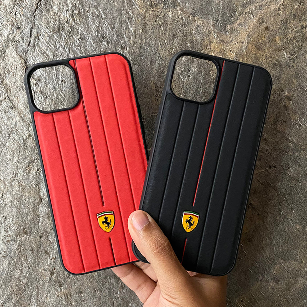 iPhone 14 Pro Max Ferrari Sports Car Logo Stripe Line Design Case Cover