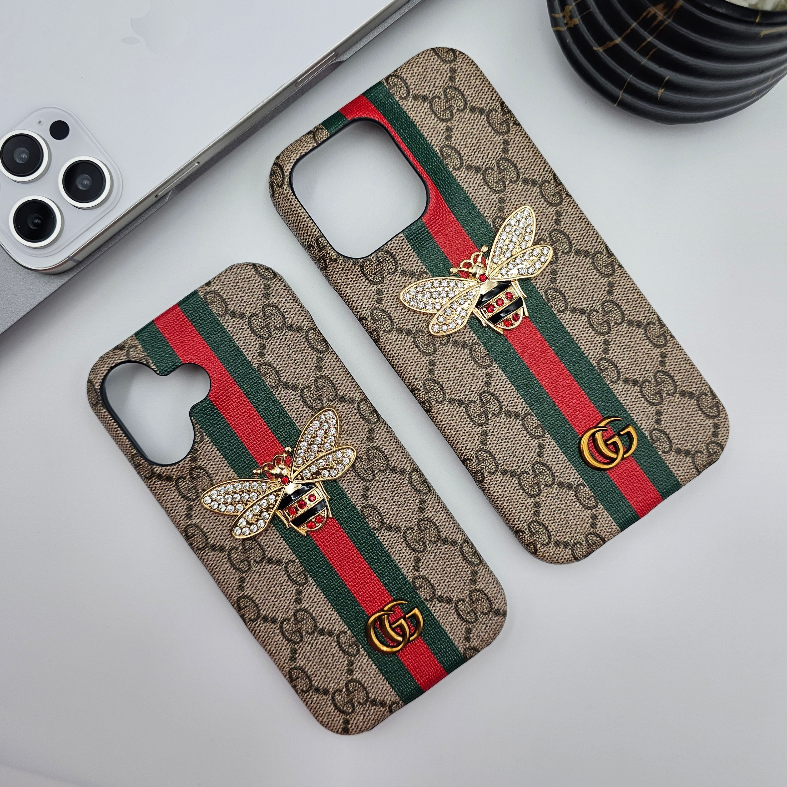 iPhone Luxury GG Bee Stripe Leather Case
