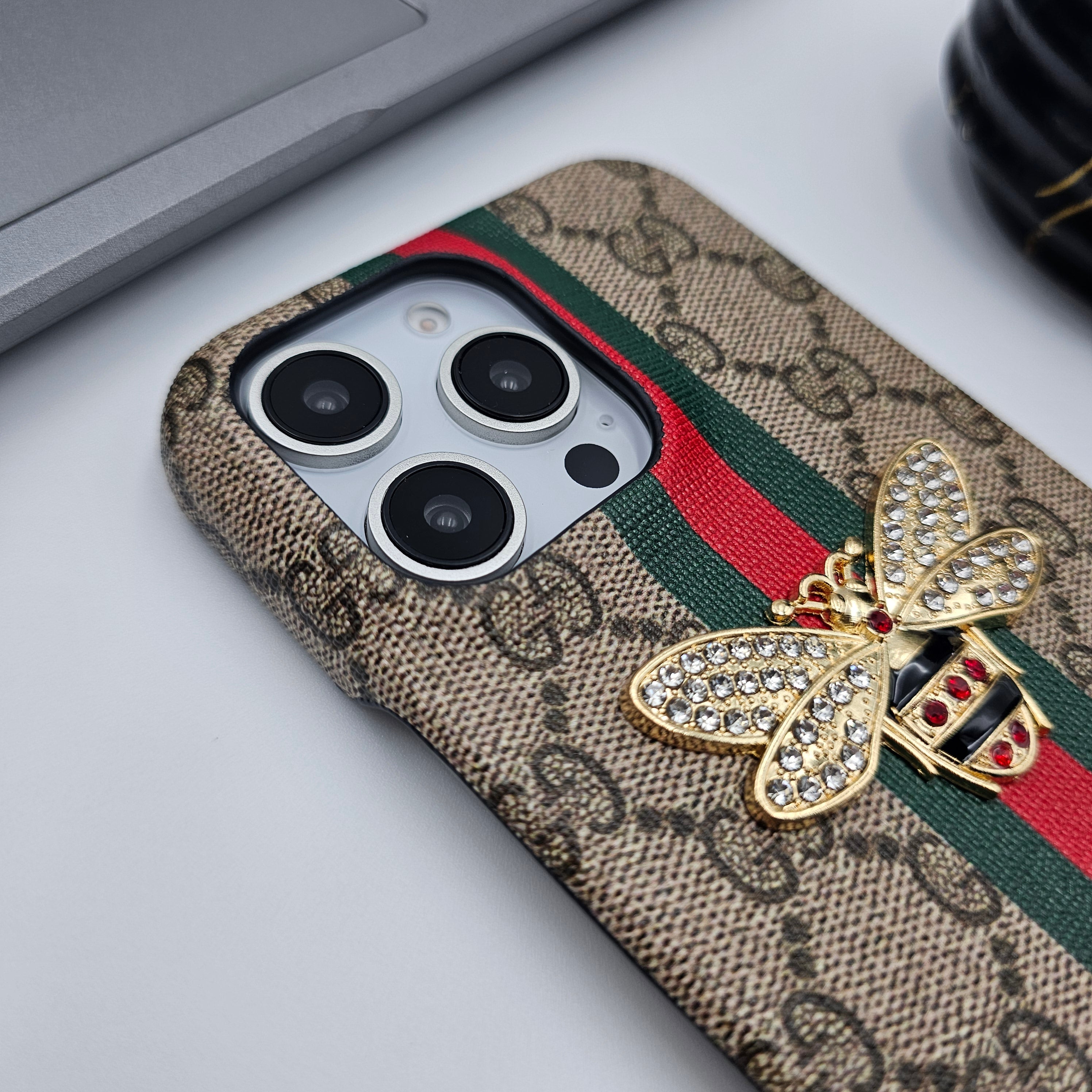 iPhone Luxury GG Bee Stripe Leather Case