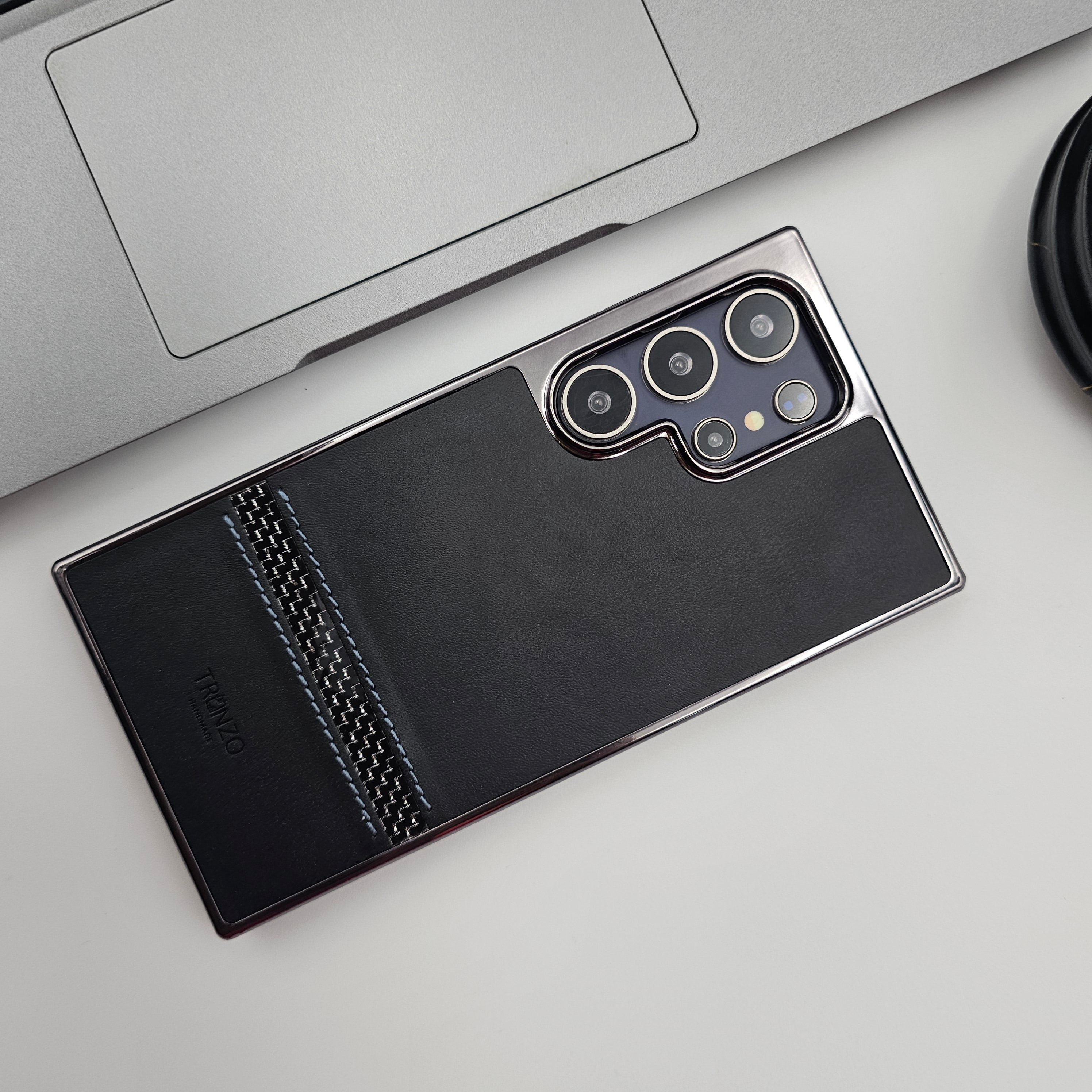 Samsung Galaxy S23 Ultra PU Leather Kickstand Chrome Case