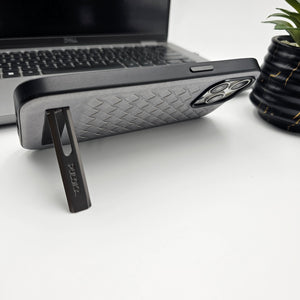 iPhone 15 Series Leather Checks Grid Pattern Kickstand Case
