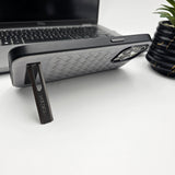 iPhone 15 Series Leather Checks Grid Pattern Kickstand Case