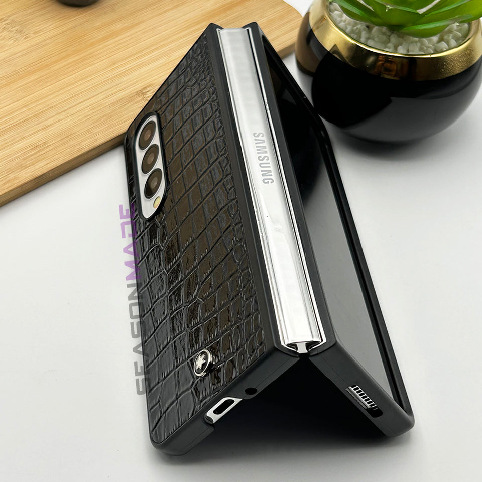Samsung Galaxy Z Fold 4 Croc Pattern MB Logo PU Leather Case Cover