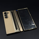 All-in-One Case | Leather Texture with Pen for Samsung Galaxy Z Fold 6 | Front Screen Protector & Side Hinge Protection