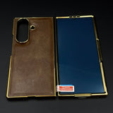 Leather Chrome Plated Case with Front Screen Protector for Samsung Galaxy Z Fold 6 | Luxury Protective Cover