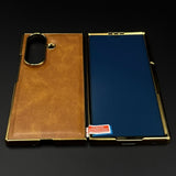 Leather Chrome Plated Case with Front Screen Protector for Samsung Galaxy Z Fold 6 | Luxury Protective Cover