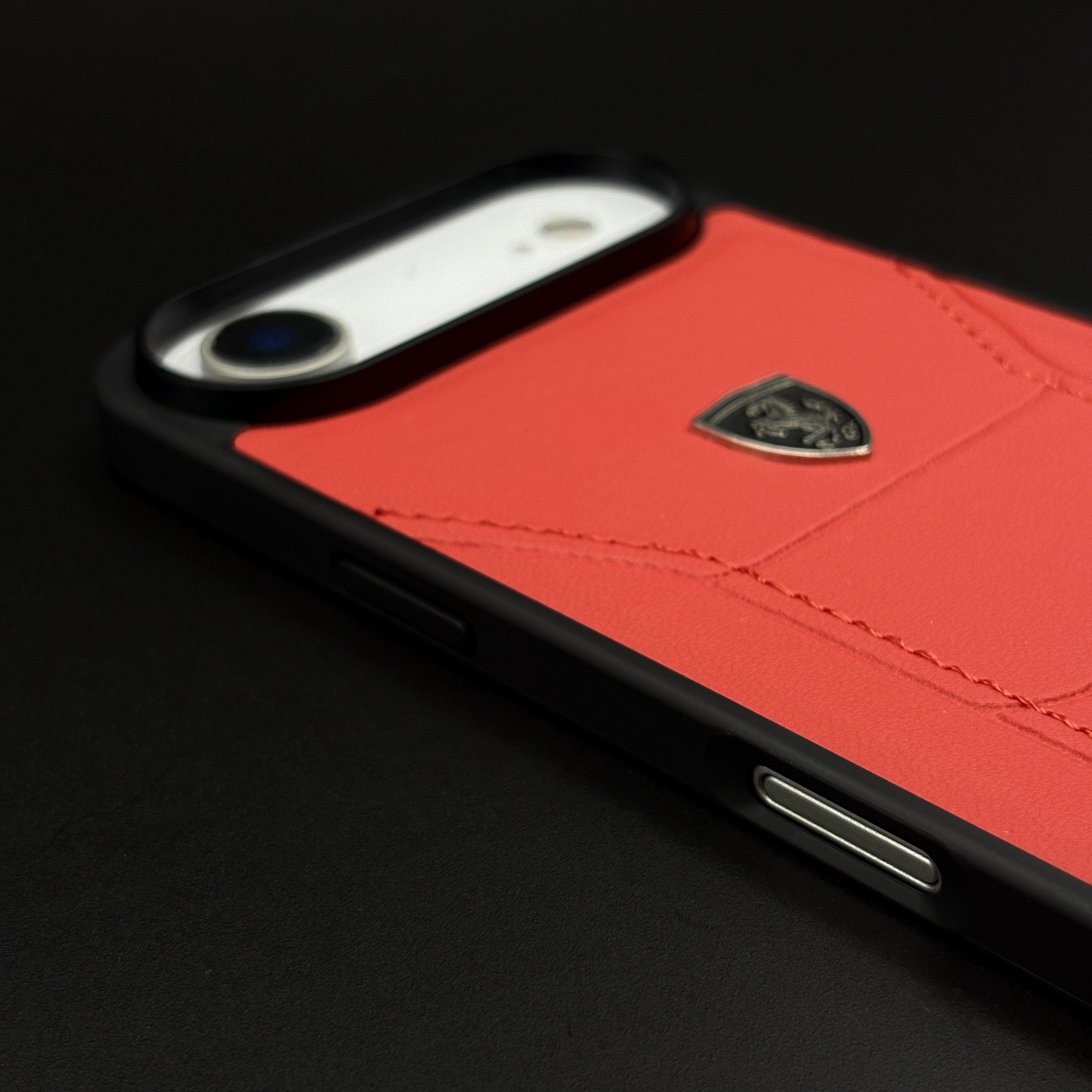 Luxury FR Stitched Leather Phone Case Cover for iPhone 17 Air | Iconic Red Design