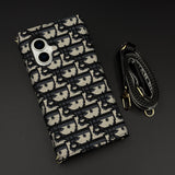 Luxury Embroidery CD Cardholder Case with Crossbody Sling for iPhone 17