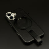 Leather MagSafe Ring Stand Case with Strap for iPhone 17 | Slim Grip Holder Cover
