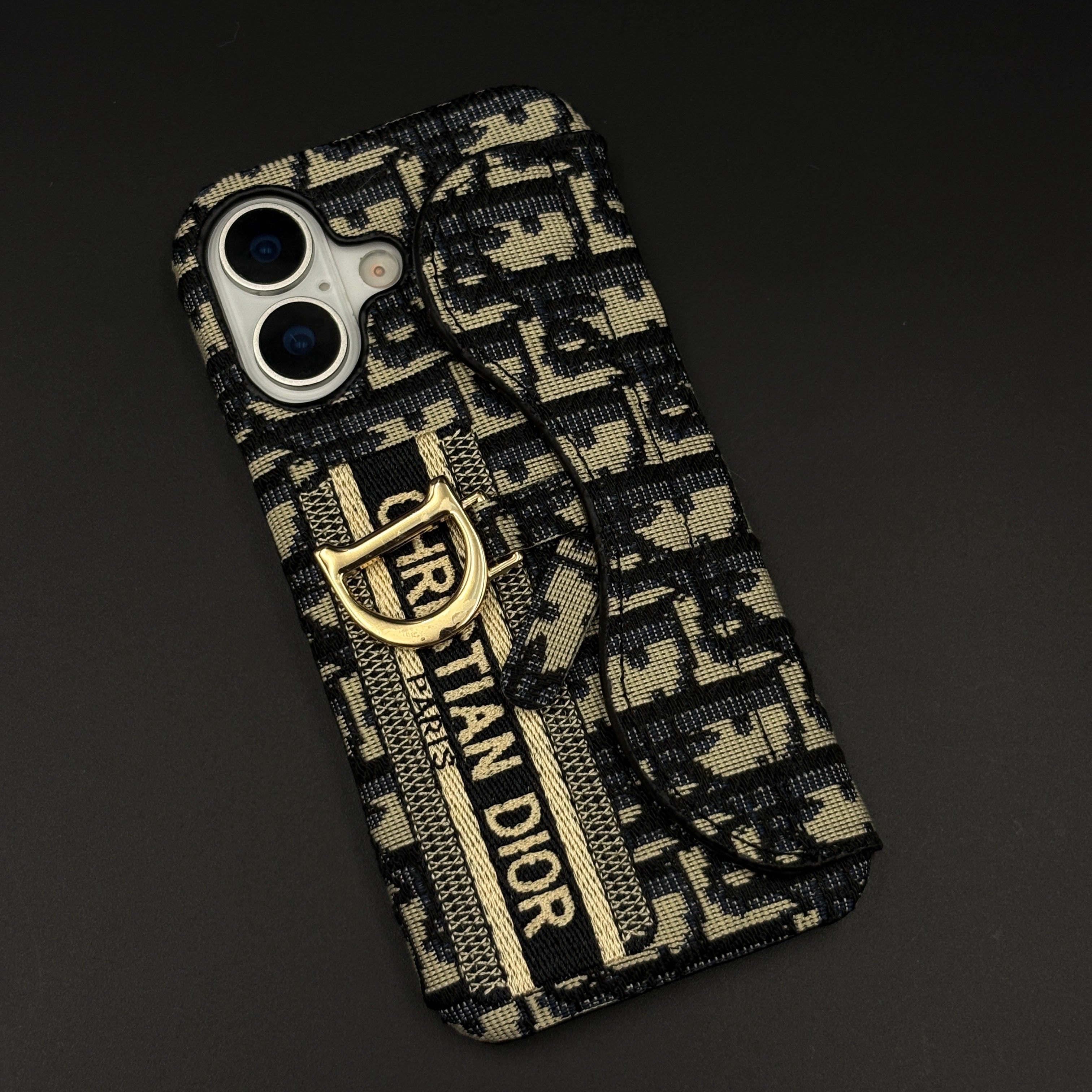 Luxury Monogram Cardholder Case with Charm for iPhone 17 | Designer CD Pattern Wallet Edition