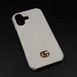 Luxury GG Monogram Leather Mobile Case Cover for iPhone 17 | Premium Embossed Monogram | Slim Fit