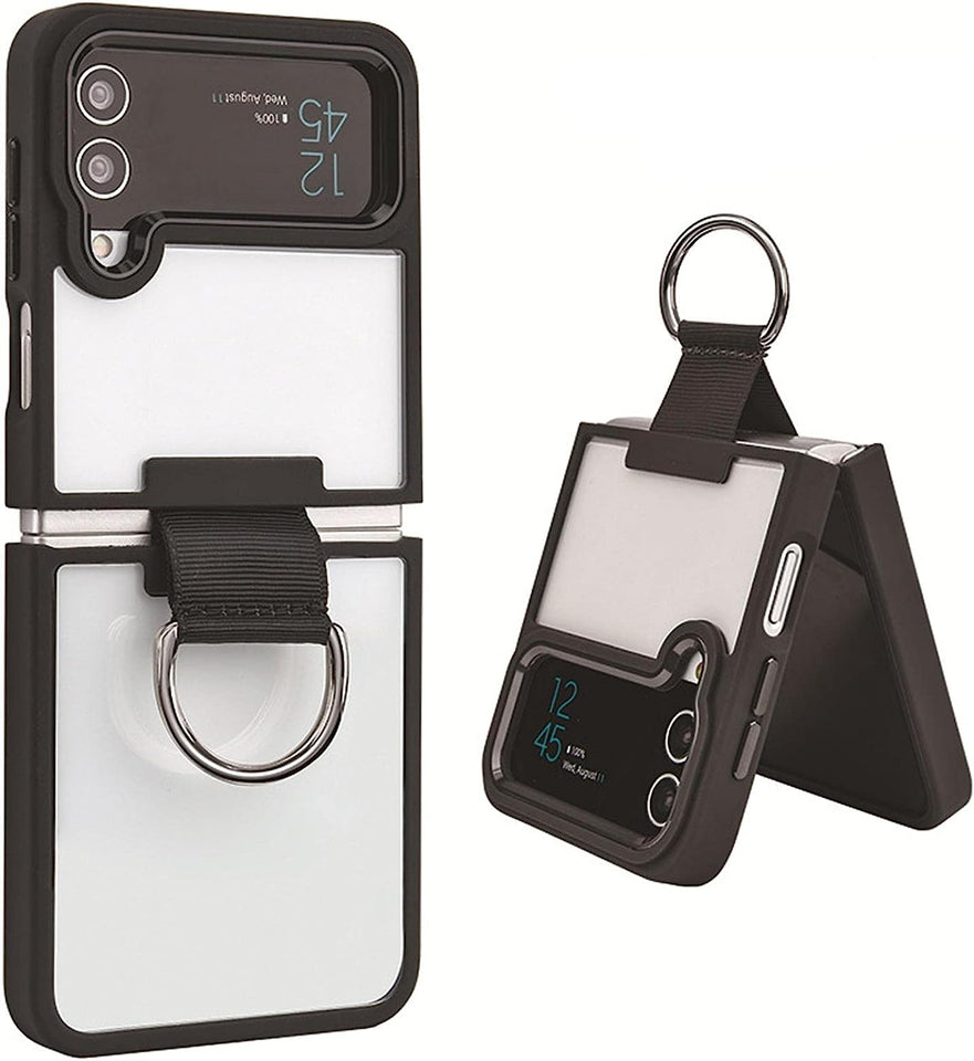 Samsung Galaxy Z Flip 4 Transparent Shockproof Clear Case With Metal Ring Stand Clearance Sale
