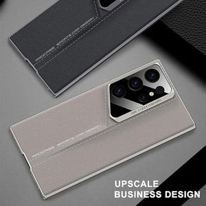 Samsung Galaxy S25 Ultra Stitched Leather Lens Protector Case Titanium