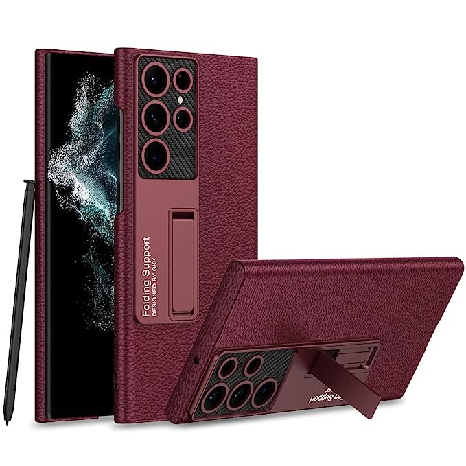 Samsung Galaxy S22 Ultra Leather Kickstand Camera Protection Case Cover