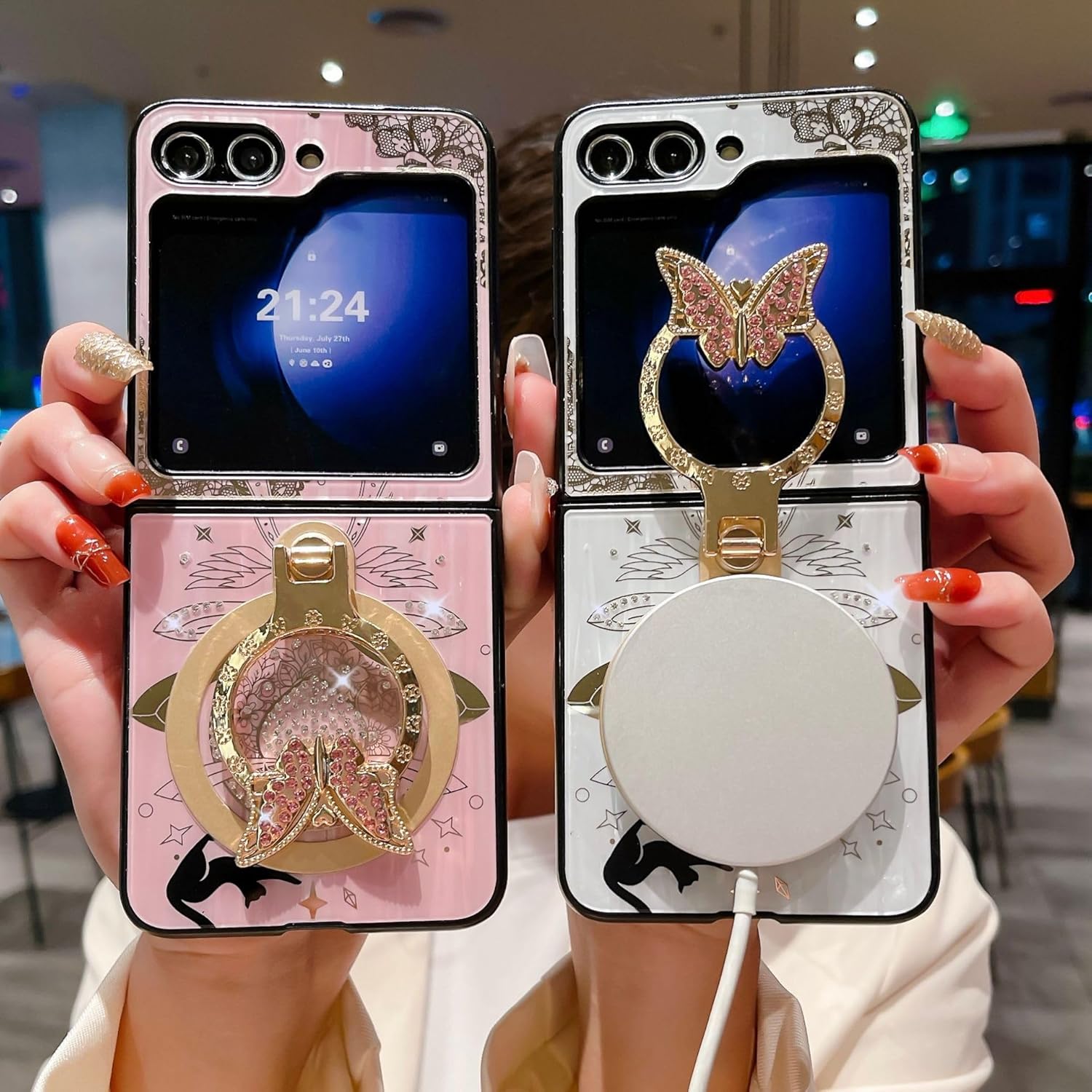 Samsung Galaxy Z Flip 6 3D Rhinestone Diamond Butterfly Case With Magsafe And Stand