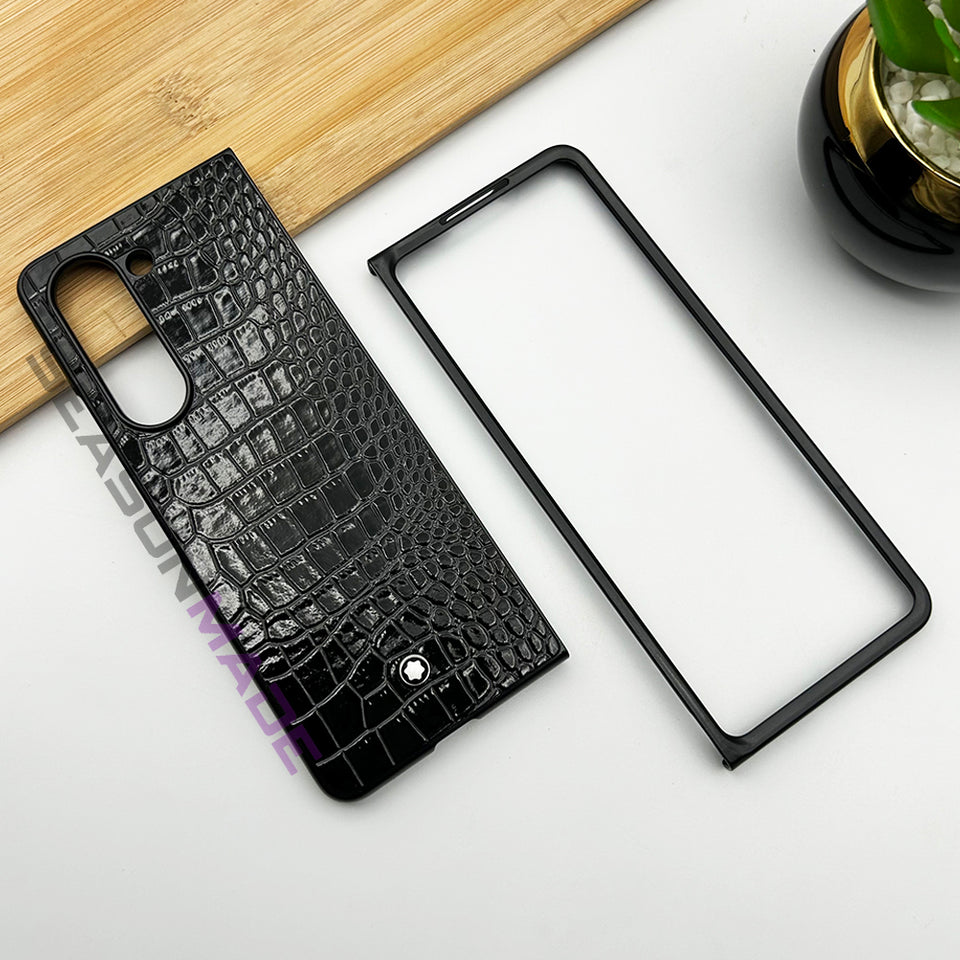 Samsung Galaxy Z Fold 5 Croc Pattern MB Logo PU Leather Case Cover