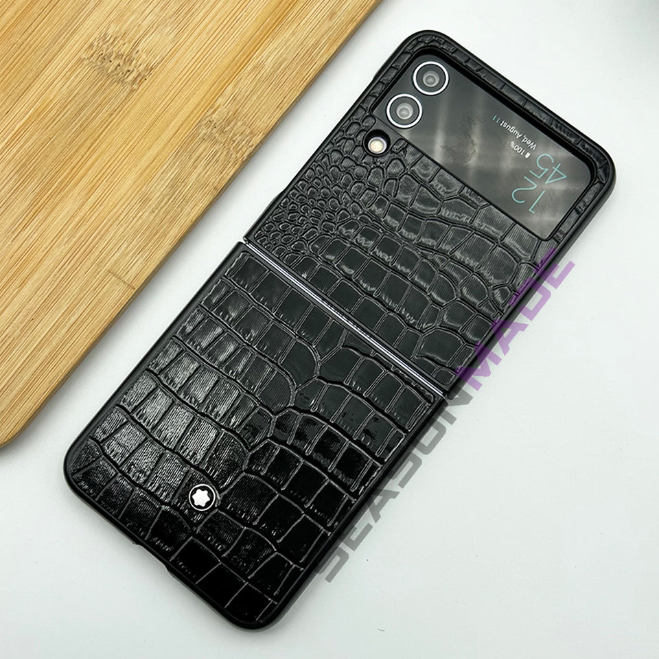 Samsung Galaxy Z Flip 4 Croc Pattern MB Logo PU Leather Case Cover