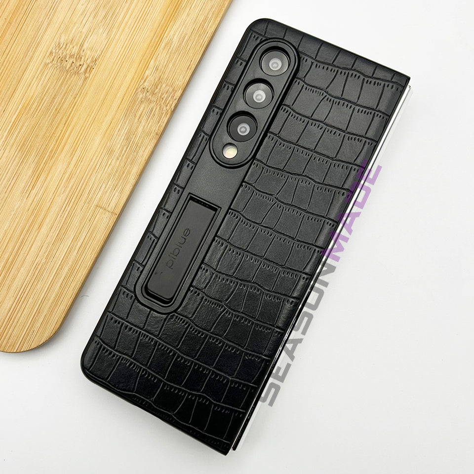 Samsung Galaxy Z Fold 4 Croc Pattern Kickstand Leather Camera Protection Case Cover