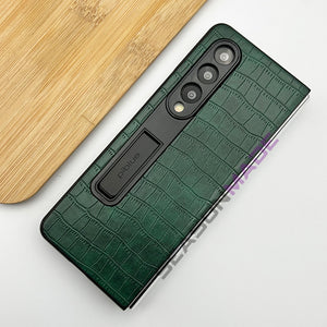 Samsung Galaxy Z Fold 4 Croc Pattern Kickstand Leather Camera Protection Case Cover