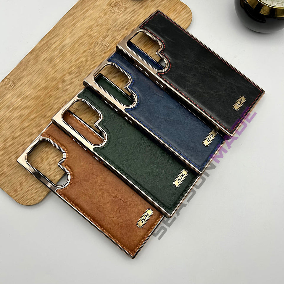Samsung Galaxy S22 Ultra PU Leather Chrome Plated Case Cover