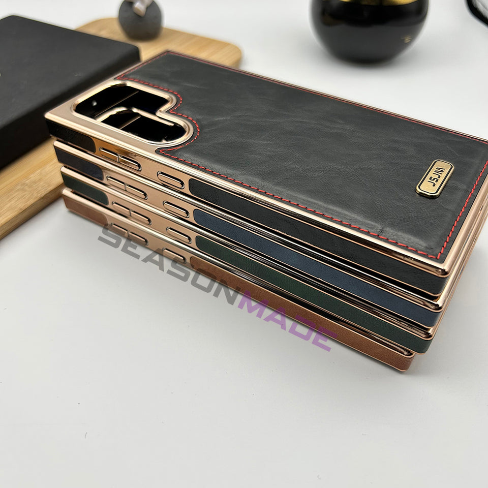 Samsung Galaxy S23 Ultra PU Leather Chrome Plated Case Cover