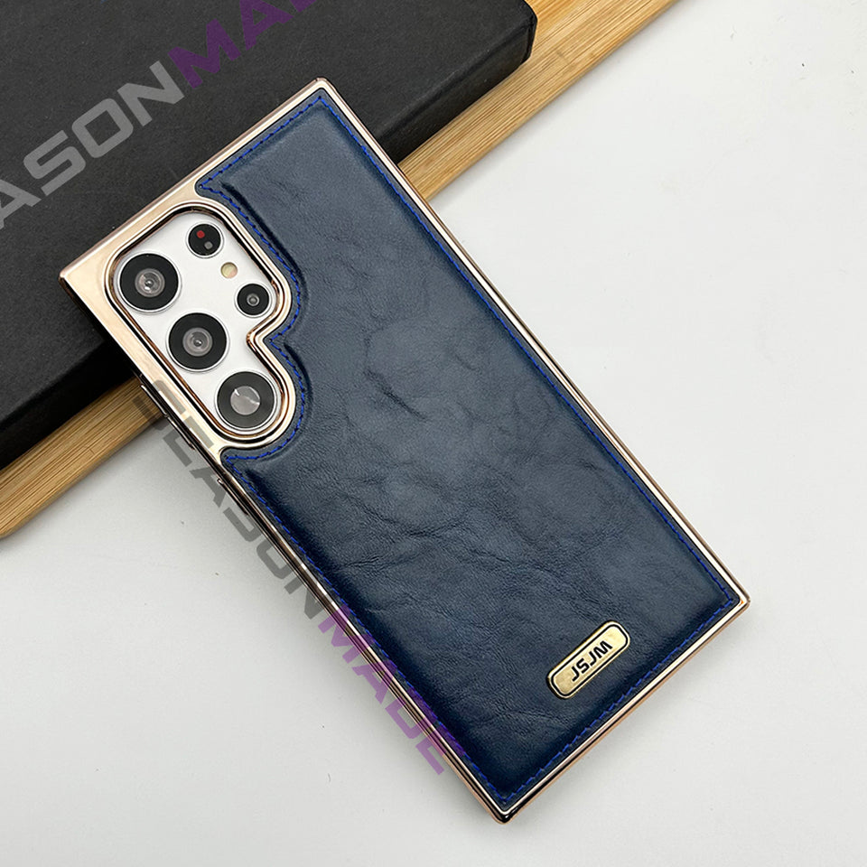 Samsung Galaxy S23 Ultra PU Leather Chrome Plated Case Cover