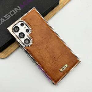 Samsung Galaxy S23 Ultra PU Leather Chrome Plated Case Cover
