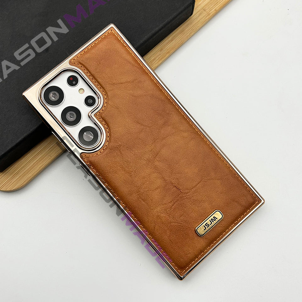 Samsung Galaxy S23 Ultra PU Leather Chrome Plated Case Cover
