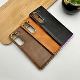 Samsung Z Fold 5 PU Leather Chrome Plated With Front Screen Protector Case Cover