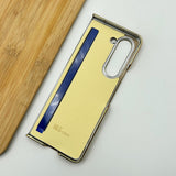 Samsung Z Fold 5 PU Leather Chrome Plated With Front Screen Protector Case Cover