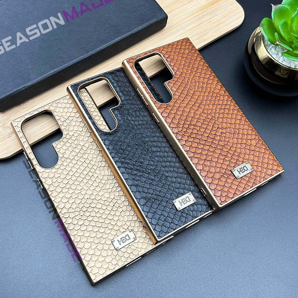 Samsung Galaxy S23 Ultra Electroplated Snake Pattern PU Leather Case Cover