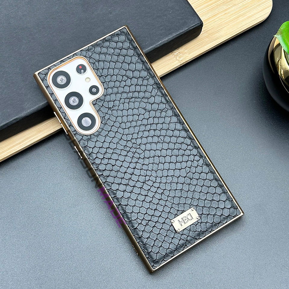 Samsung Galaxy S23 Ultra Electroplated Snake Pattern PU Leather Case Cover
