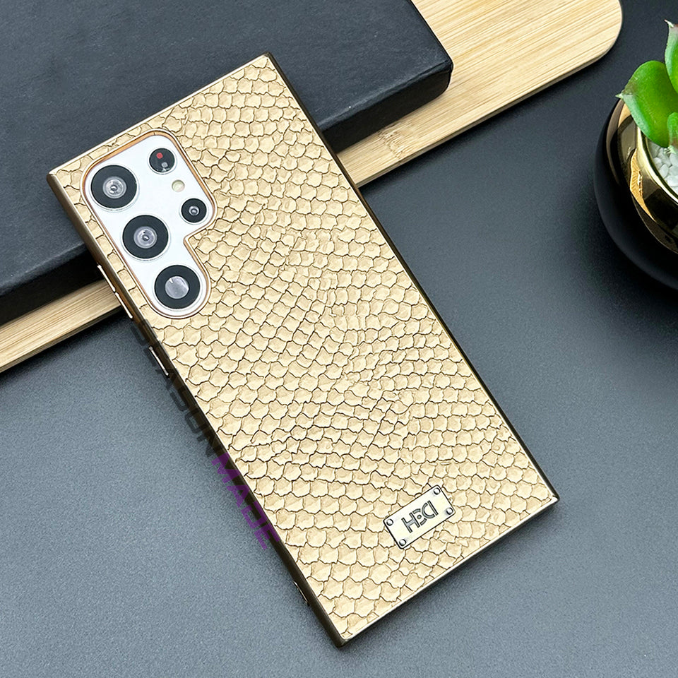 Samsung Galaxy S23 Ultra Electroplated Snake Pattern PU Leather Case Cover